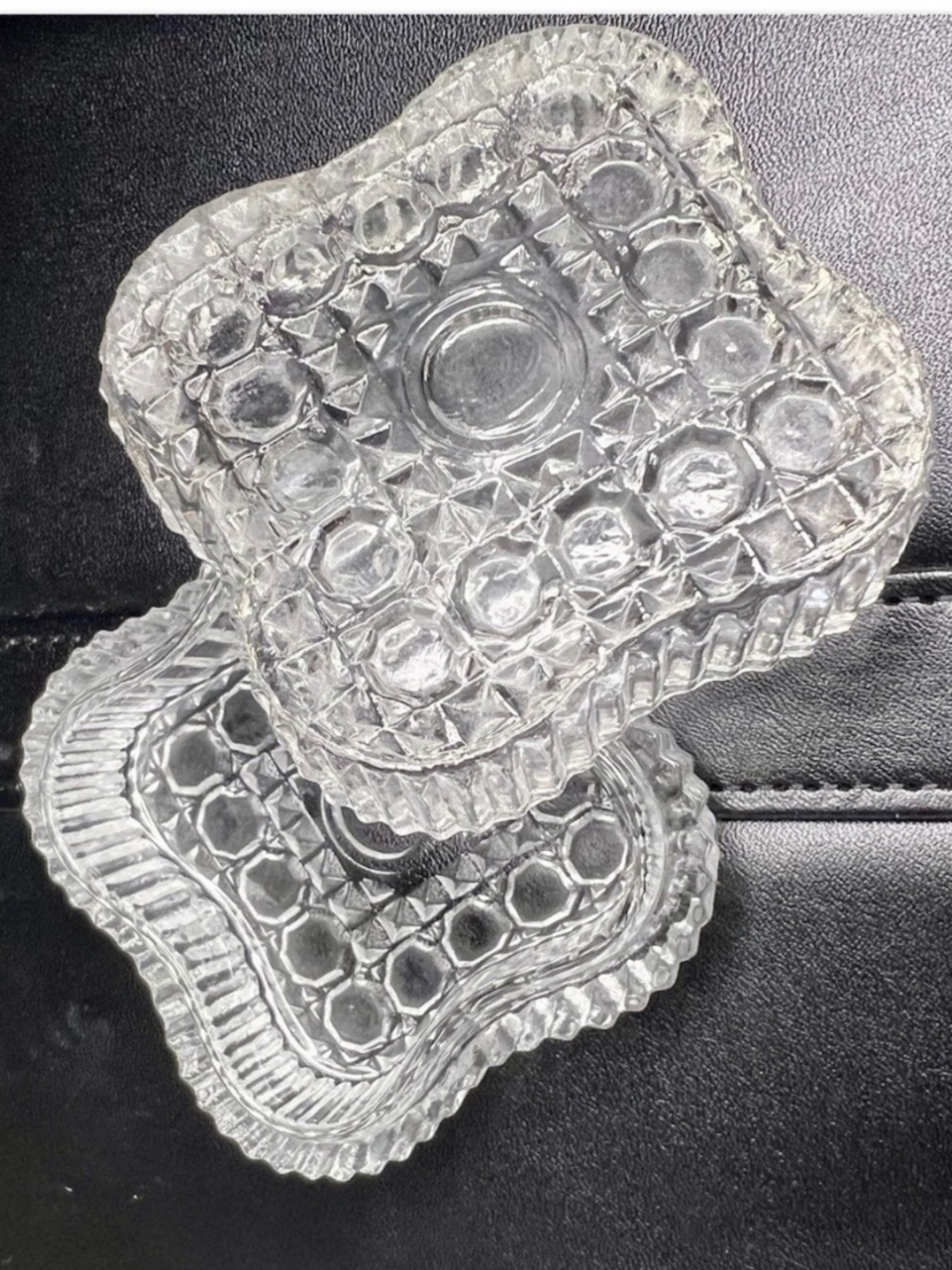 Vintage Square Cut Glass Jewelry Trinket Vanity Ring Box 2 ½”